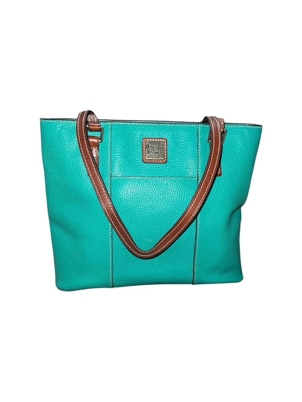 Dooney & Bourke Turquoise Pebble Leather Tote with Brown Straps